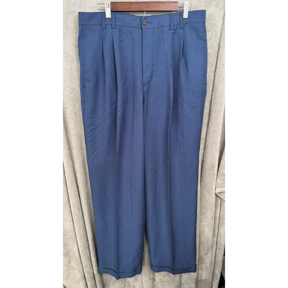 Hawaiian Tropic Men's Blue Pleated Dress Pants W36 L32 Rayon Blend Trousers